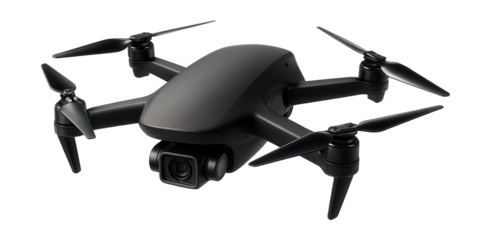 Lightweight drone with a rounded front edge and pointed trailing wingtips.