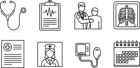 Medical Line Icons Set Healthcare, Diagnosis, and Appointments