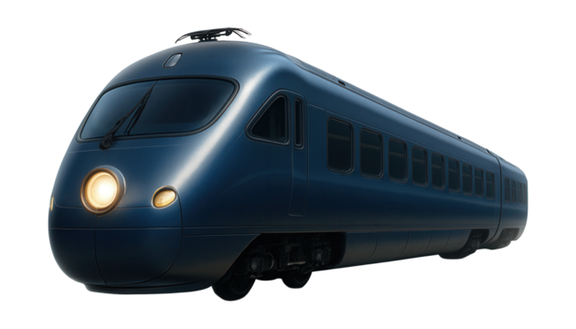 Electric train featuring a rounded front and prominent central headlight beneath the