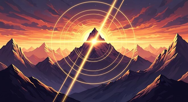 Mountain Peak Sunrise A Serene Landscape with Golden Rays