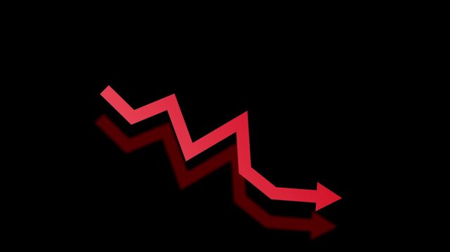 Business graph arrow showing decreasing revenue growth, for business, finance, marketing themes with alpha background