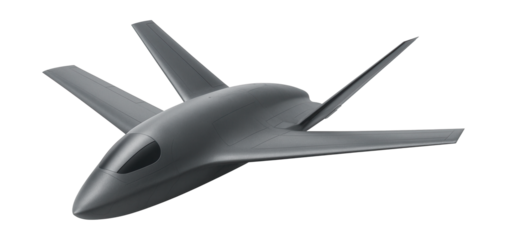 Stealth UAV featuring a sleek fuselage and elevated wings.