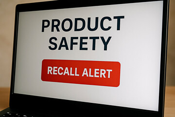 Laptop screen displaying a product safety recall alert for the concept of product safety.