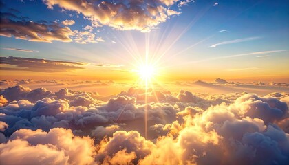 Golden Sunrise Above Clouds: Breathtaking Aerial View of a Radiant Sky - Inspiring Hope and Tranquility