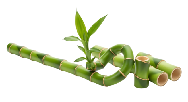 Lucky bamboo stalks, With green leaves and natural texture, cutout, PNG isolated on transparent background - Powered by Adobe