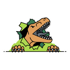 Cartoon Dinosaur Bursting Through a Wall with Sharp Teeth.