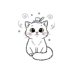 Charming Cat Illustration with Top Hat and Whiskers.