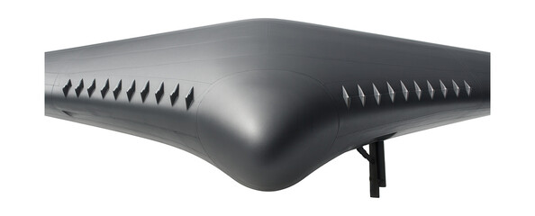 Wing featuring leading-edge vortex generators and a matte surface finish.