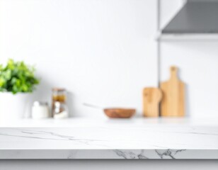 White Countertop, Blurred Elements of Home Cooking.