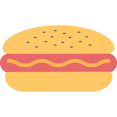 Flat Illustration of a Hot Dog in a Bun with Yellow Mustard on a Transparent Background