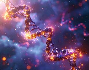 Glowing DNA helix with ethereal background, showcasing genetics and scientific research