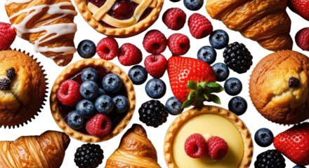 Assorted Fresh Baked Pastries and Berries Display.