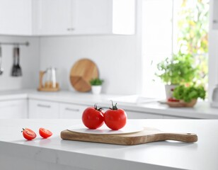 White Counter, Blurred View, Minimalist Design.