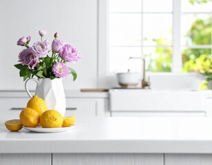 White Countertop Detail, Gentle Kitchen Light.