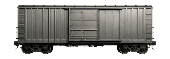 Ribbed steel-sided boxcar featuring sliding doors.