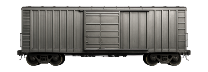 Ribbed steel-sided boxcar featuring sliding doors.