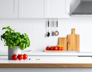 White Counter, Blurred Kitchen A Study in Focus.