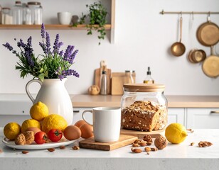 Blurred Kitchen Warmth, Defined White Counter.