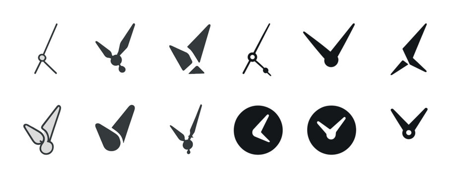 Collection of clock hand icons in various styles and designs