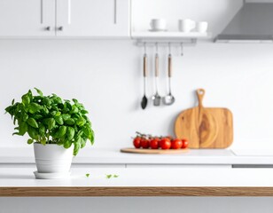 Clean Look White Counter, Blurred Kitchen.