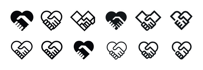 Heart shapes with handshake icons symbolizing unity and partnership
