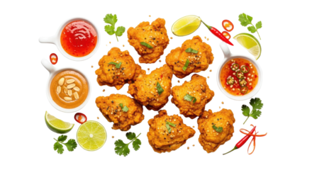 Assorted Indian Chicken Pakora Appetizers Platter.