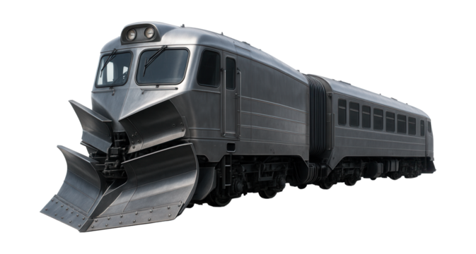 Flexible snow-clearing train featuring articulated joints and multiple plowing units.