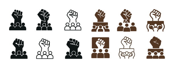Obraz premium Raised fist icons of unity and solidarity in various colors