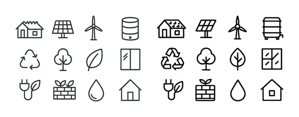 Naklejka premium Eco-friendly icons: solar, wind, recycling, energy, nature symbols for sustainability
