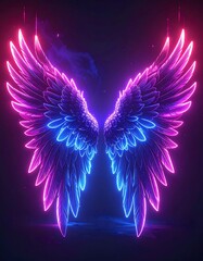 Glowing ethereal wings in shades of pink and blue against a dark, mystical background