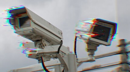 CCTV Camera Hacked With Scrambled Feed Showing Security Breach Signs in Urban Area