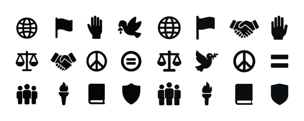 Set of icon symbols: peace, equality, justice, and communication