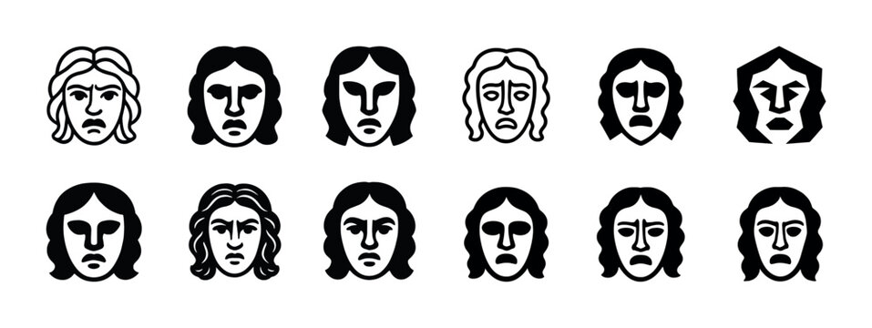 Evolution of abstract male faces: twelve iconic styles