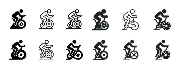 Naklejka premium Set of exercise bike icon variations in different styles
