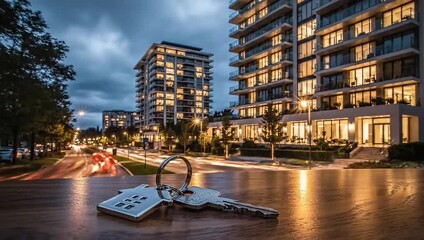 Apartment keys new home purchase real estate investment property ownership at night urban living - Powered by Adobe