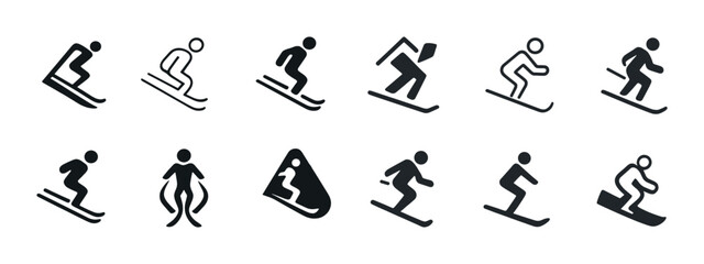 Naklejka premium Set of ski and snowboard icon silhouettes for winter sports designs