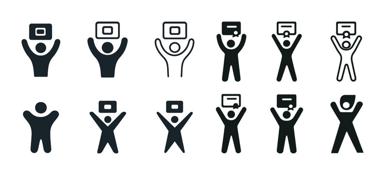 Collection of human icons with speech bubbles in various poses