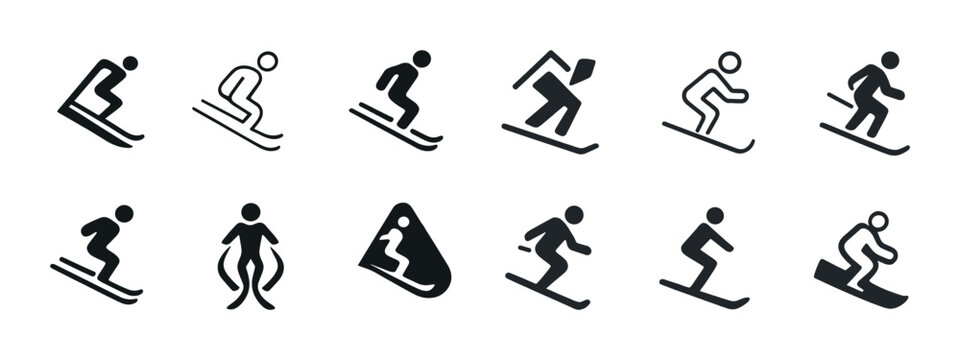Set of ski and snowboard icon silhouettes for winter sports designs - Powered by Adobe