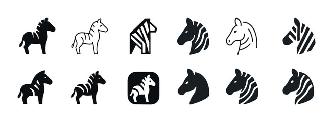 Obraz premium Collection of zebra icons and silhouettes in various styles