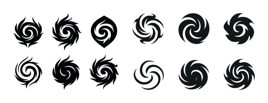 Collection of black abstract swirl symbols and icons