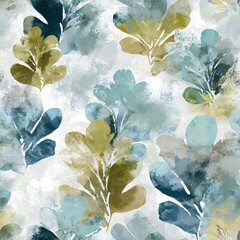 Fototapeta premium Abstract watercolor plant leaf seamless pattern with organic shapes and texture. Artistic nature background for textile, print, or wallpaper.
