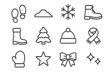 Festive Snow Icons. Festive Snow Footprints. Line outline icon set of Festive Snow Footprints: footprints,