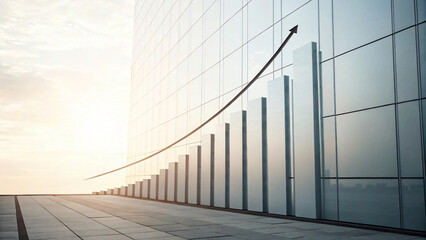 Modern abstract architecture, arrow up graph and a perspective walkway illuminated by light from a window