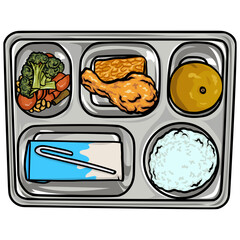 School Lunch Meal Tray with Food Illustration