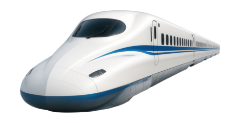 Aerodynamic express train featuring a sleek design in white and blue colors.