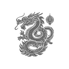 【Animals Icons – Basic】Traditional Dragon Illustration in Japanese Style / 日本風の伝統的な龍イラスト