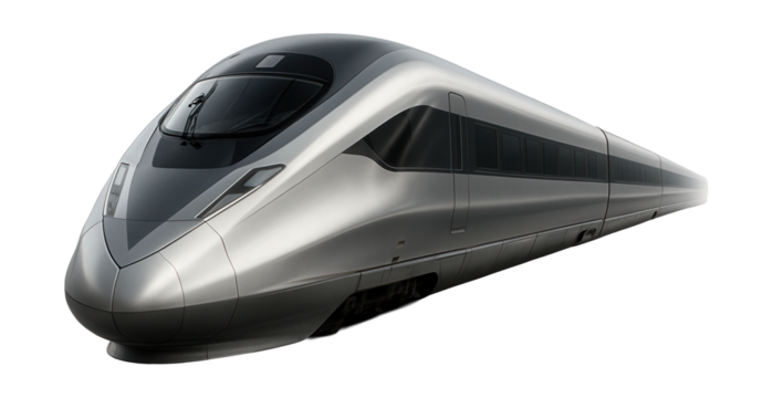 Sleek high-speed train engine featuring a unique V-shaped front.