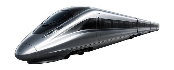 Futuristic high-speed train with a sleek front and matching carriages.