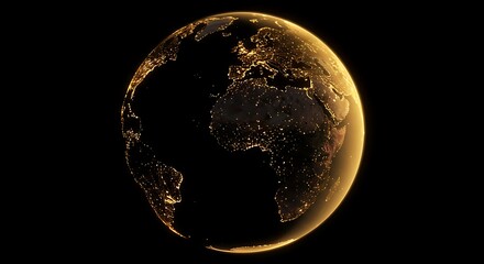 Glowing globe illustration showing illuminated cities against space on a black background