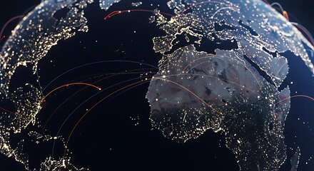 Glowing globe with connecting lines showing global communications and data transfer